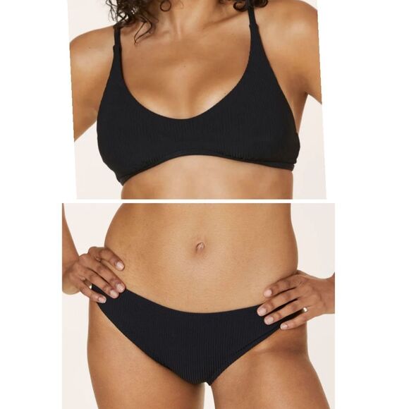 Andie Bikini Set Valencia Top Bikini Bottom Rib Black size Large NWT - Picture 1 of 14